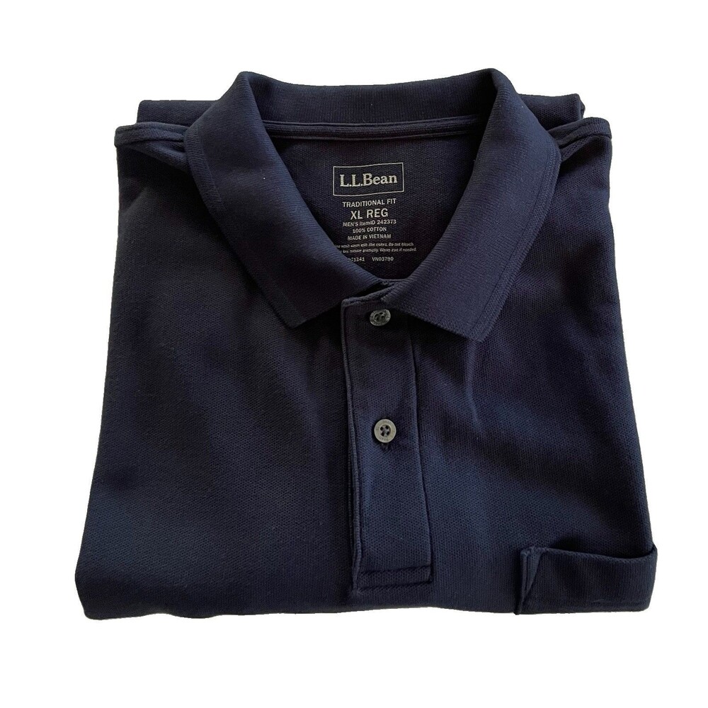 LL Bean Polo Shirt Blue Short Sleeve 100% Cotton Pique Knit 242373 Men XL Reg
